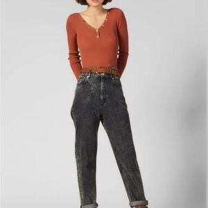 Sandro stretch rubbed sweater top stretch Just Henley fitted v neck 4